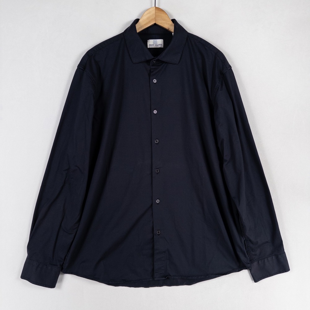 Soft Cloth Shirt Mens XL Charcoal Button Up Cotton Stretch Long Sleeve Casual